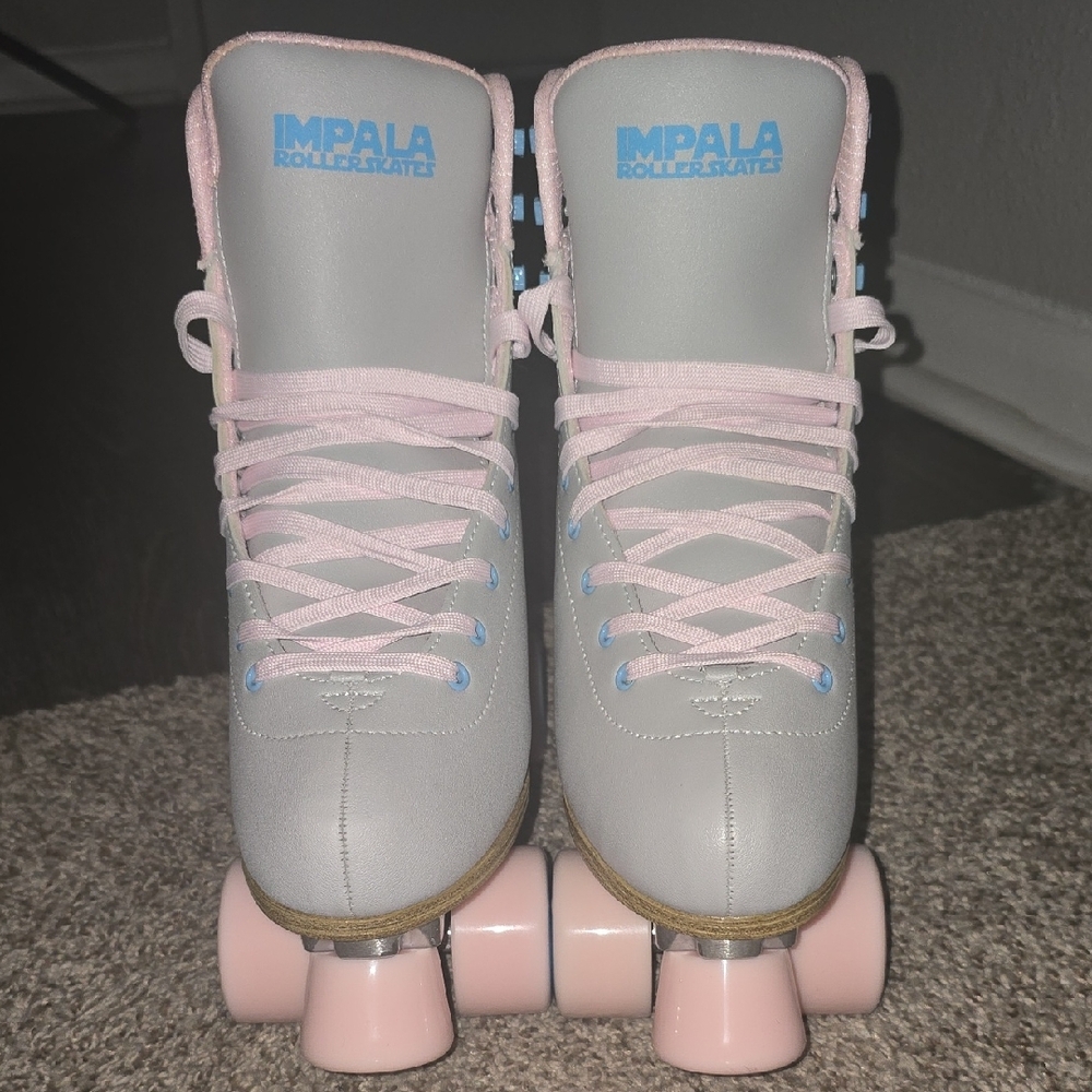 Gray and Pink Retro Roller Skates